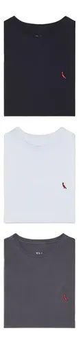 KIT 3 CAMISETAS BÁSICAS BRASA PICA-PAU BORDADO RESERVA