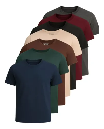 KIT COM 7 CAMISETAS BÁSICAS LISAS EM ALGODÃO PREMIUM MASCULINAS