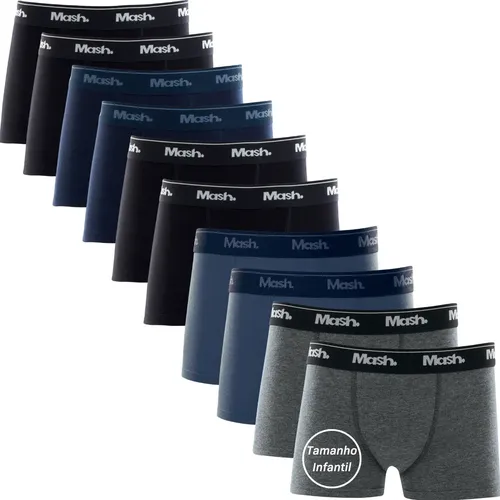KIT COM 10 CUECAS BOXER INFANTIS MASH – MENINOS, ALGODÃO