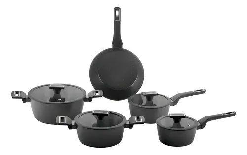 JOGO DE PANELAS BRINOX CERÂMICO 5 PEÇAS — CARBON CERAMIC — INDUÇÃO — PRETO