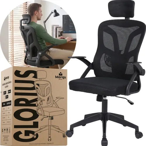 CADEIRA DE ESCRITÓRIO GLORIOUS MARQS HOME — GIRATÓRIA — MESH — PRETA