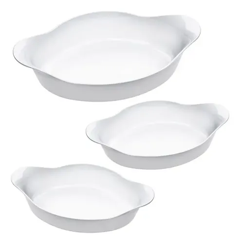 CONJUNTO DE ASSADEIRAS OVAL MARINEX OPALINE – 3 PEÇAS, BRANCO