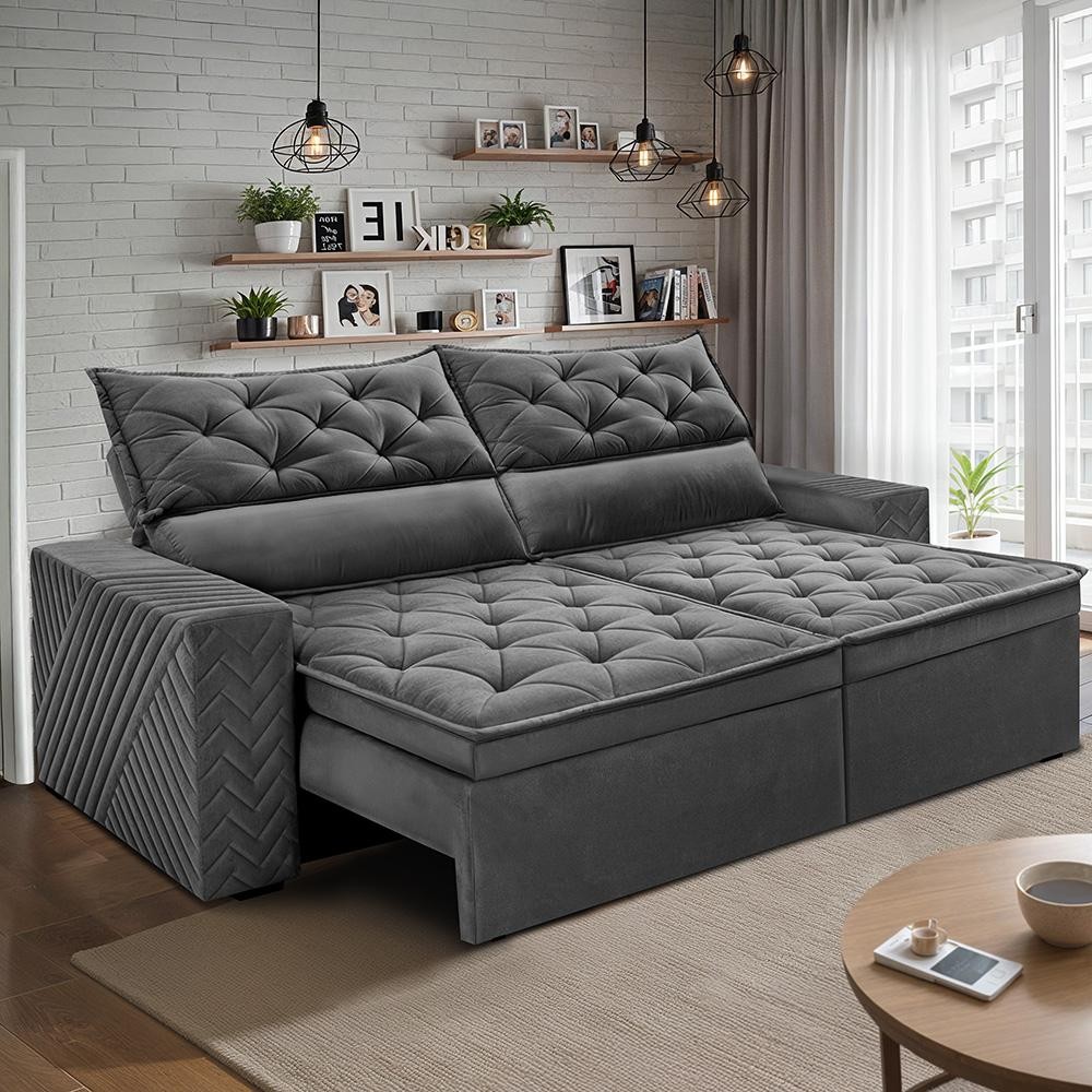 SOFÁ RETRÁTIL RECLINÁVEL 2,30M ESSENCE VELUSOFT – CAMA INBOX
