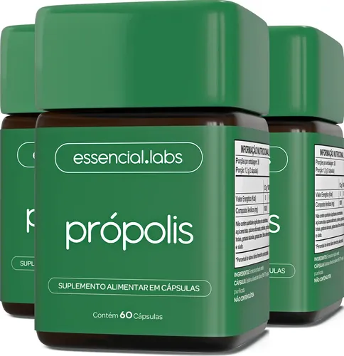 KIT COM 3 POTES DE PRÓPOLIS VERDE ESSENCIAL.LABS 1000 MG