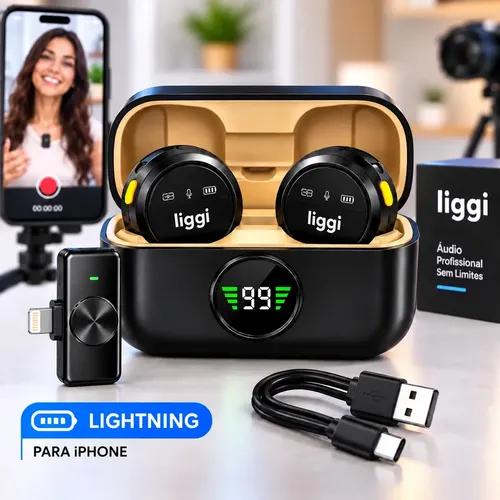 MICROFONE DE LAPELA DUPLO SEM FIO — LIGHTNING PARA IPHONE 8 AO 14