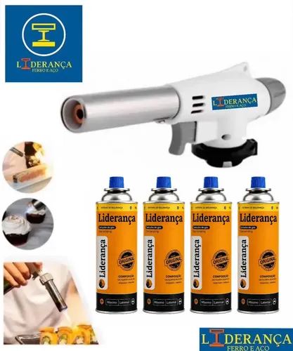 KIT MAÇARICO PORTÁTIL AUTOMÁTICO + 4 REFIS DE GÁS BUTANO