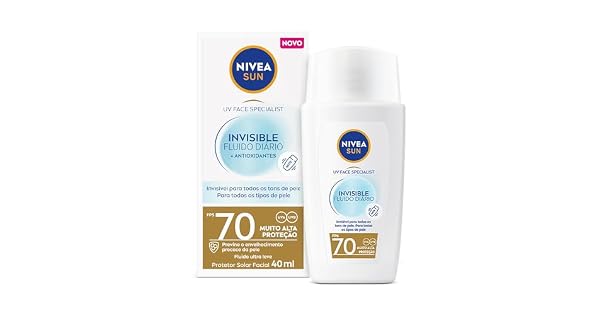 NIVEA SUN PROTETOR SOLAR FACIAL FLUIDO UV FACE SPECIALIST INVISIBLE FPS 70 40ML MUITO ALTA PROTEO UVAUVB INVISVEL EM TODOS OS TONS TEXTURA ULTRALEVE CUIDADO DIRIO