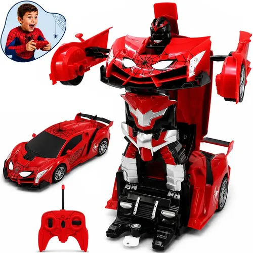CARRINHO DE CONTROLE REMOTO ROBÔ TRANSFORMER HOMEM ARANHA SPIDER INFANTIL TRANSFORMER QUE VIRA ROBÔ RECARREGAVEL KIZUMBA