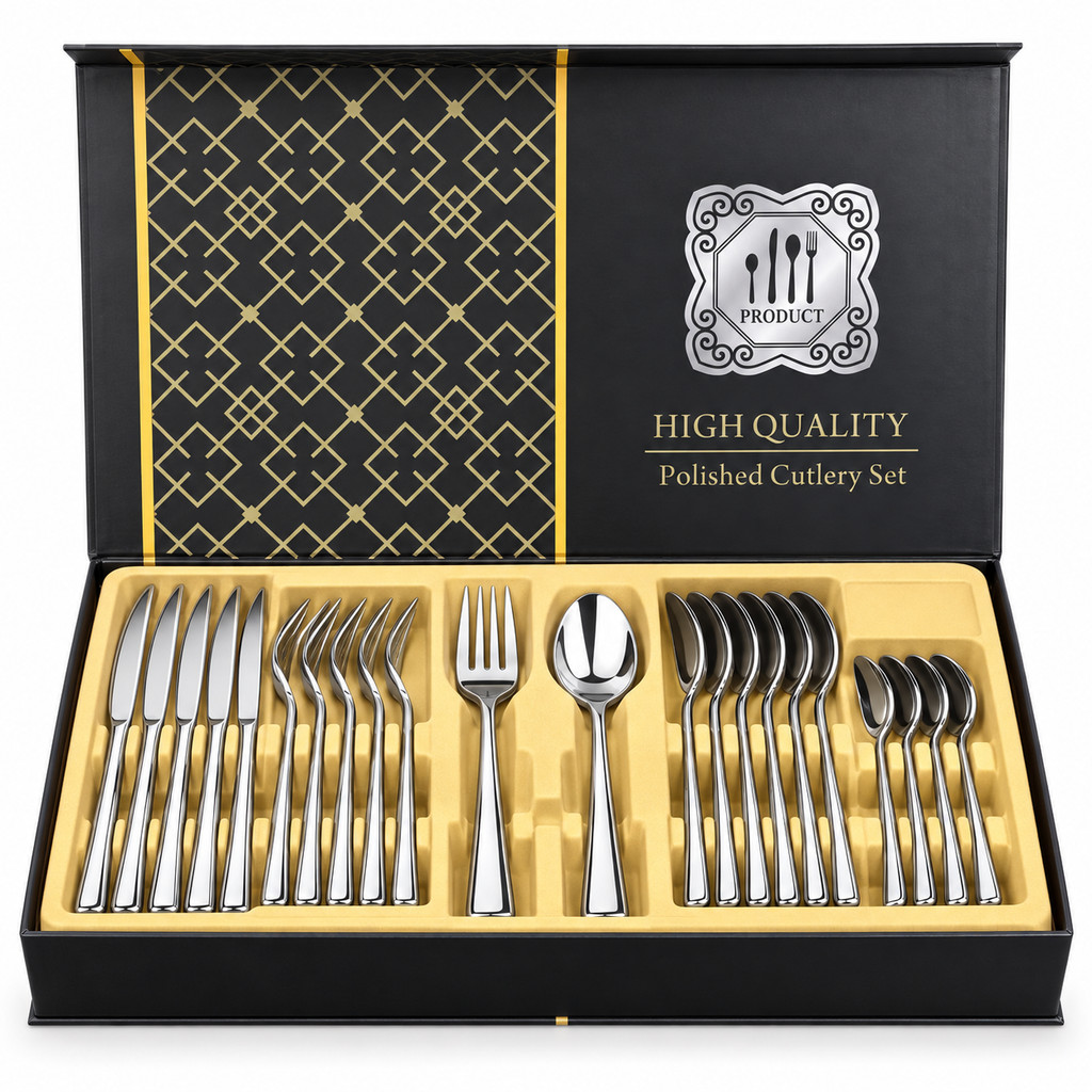 CONJUNTO DE TALHERES 24 PEÇAS EM AÇO INOXIDÁVEL C/ ESTOJO