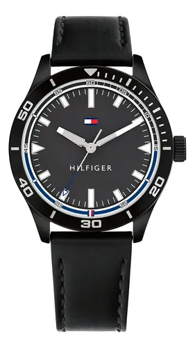 RELÓGIO MASCULINO DE COURO DE QUARTZO PRETO TOMMY HILFIGER