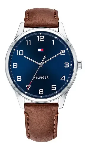 RELÓGIO TOMMY HILFIGER 1791659 COR DE MALHA ORIGINAL: COR DE MOLDURA MARROM, COR DE FUNDO PRATEADA, COR DE FUNDO AZUL